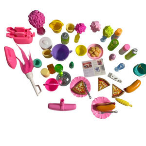 Barbie 90s Kitchen Toaster Pizza Hotdogs Flowers Vase Iron Vacuum Fork Lot 44